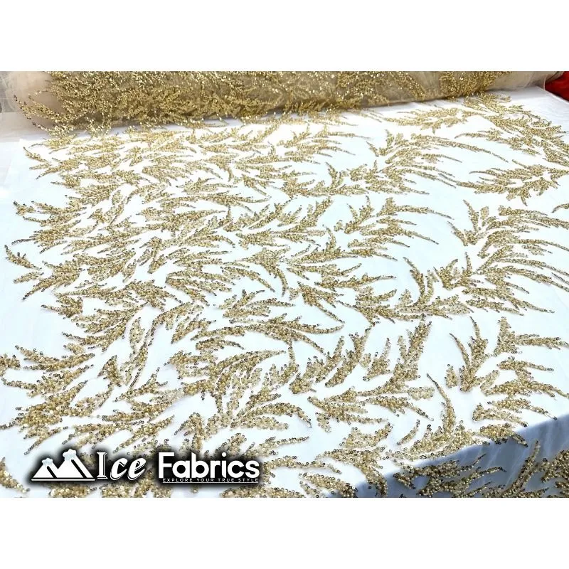 Modern Floral Embroidery Beaded Lace Fabric with Sequin