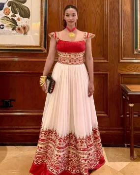 Modern Take with Red Traditional Ethiopian Dress: with Golden Handmade Embroidery Habesha Dress for Big Events Habesha Kemis