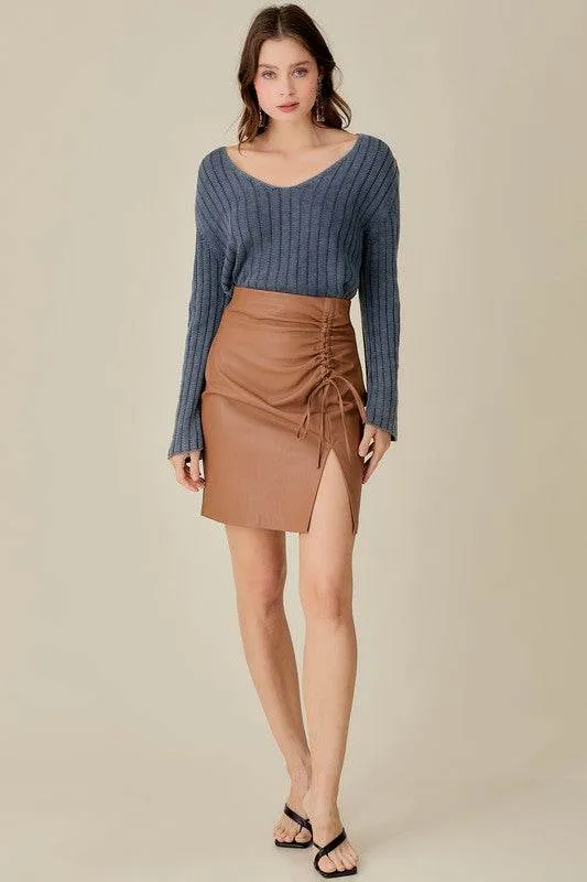 Mustard Seed Knitted V-Neck Washed Crop Sweater