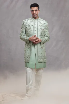 Ombre Raw Silk Indo Western with Thread Work & Mirror