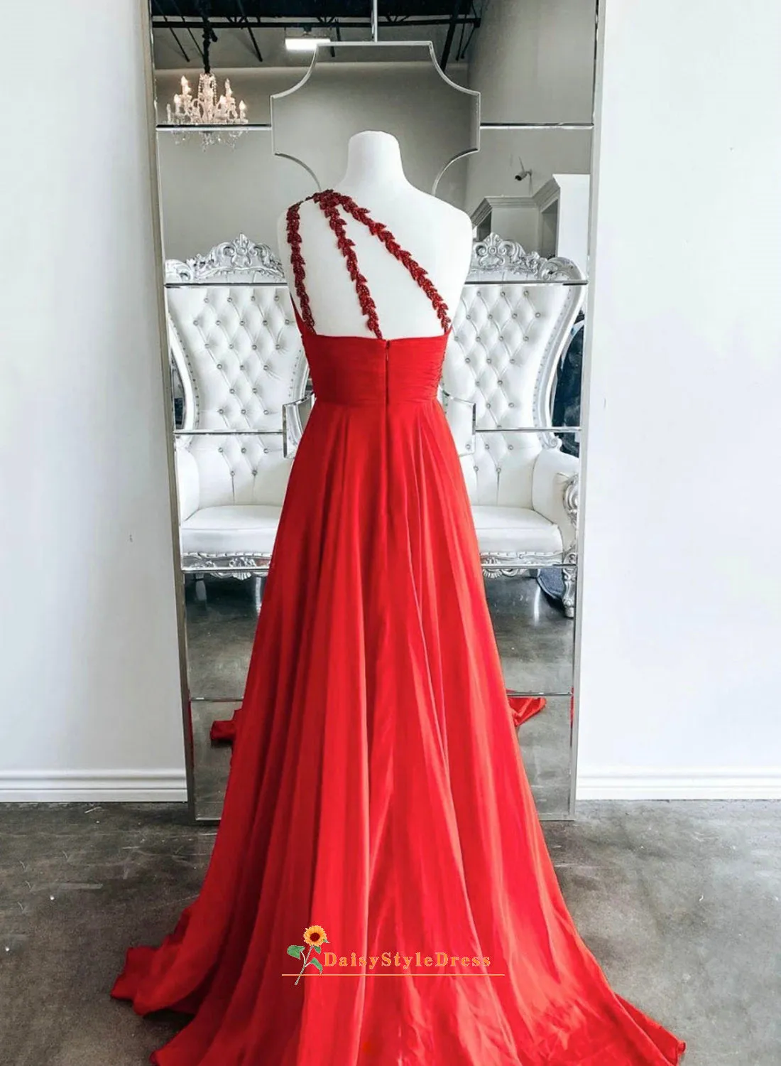 One Shoulder Red Pageant Dress