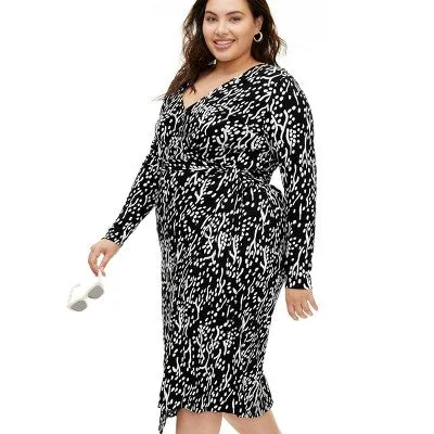Open Box - Diane von Furstenberg Women's Midi Wrap Dress V-Neck Long Sleeve