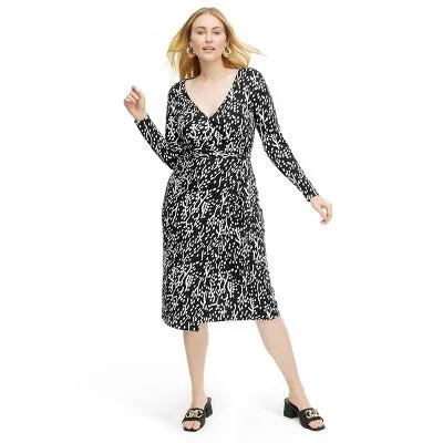 Open Box - Diane von Furstenberg Women's Midi Wrap Dress V-Neck Long Sleeve