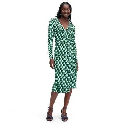 Open Box - Diane von Furstenberg Women's Midi Wrap Dress V-Neck Long Sleeve