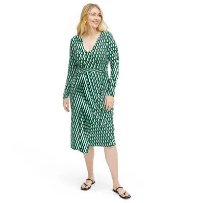 Open Box - Diane von Furstenberg Women's Midi Wrap Dress V-Neck Long Sleeve