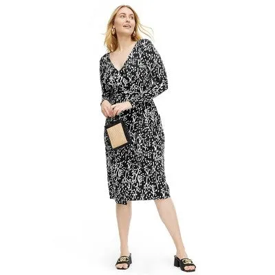 Open Box - Diane von Furstenberg Women's Midi Wrap Dress V-Neck Long Sleeve