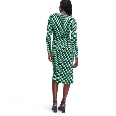 Open Box - Diane von Furstenberg Women's Midi Wrap Dress V-Neck Long Sleeve