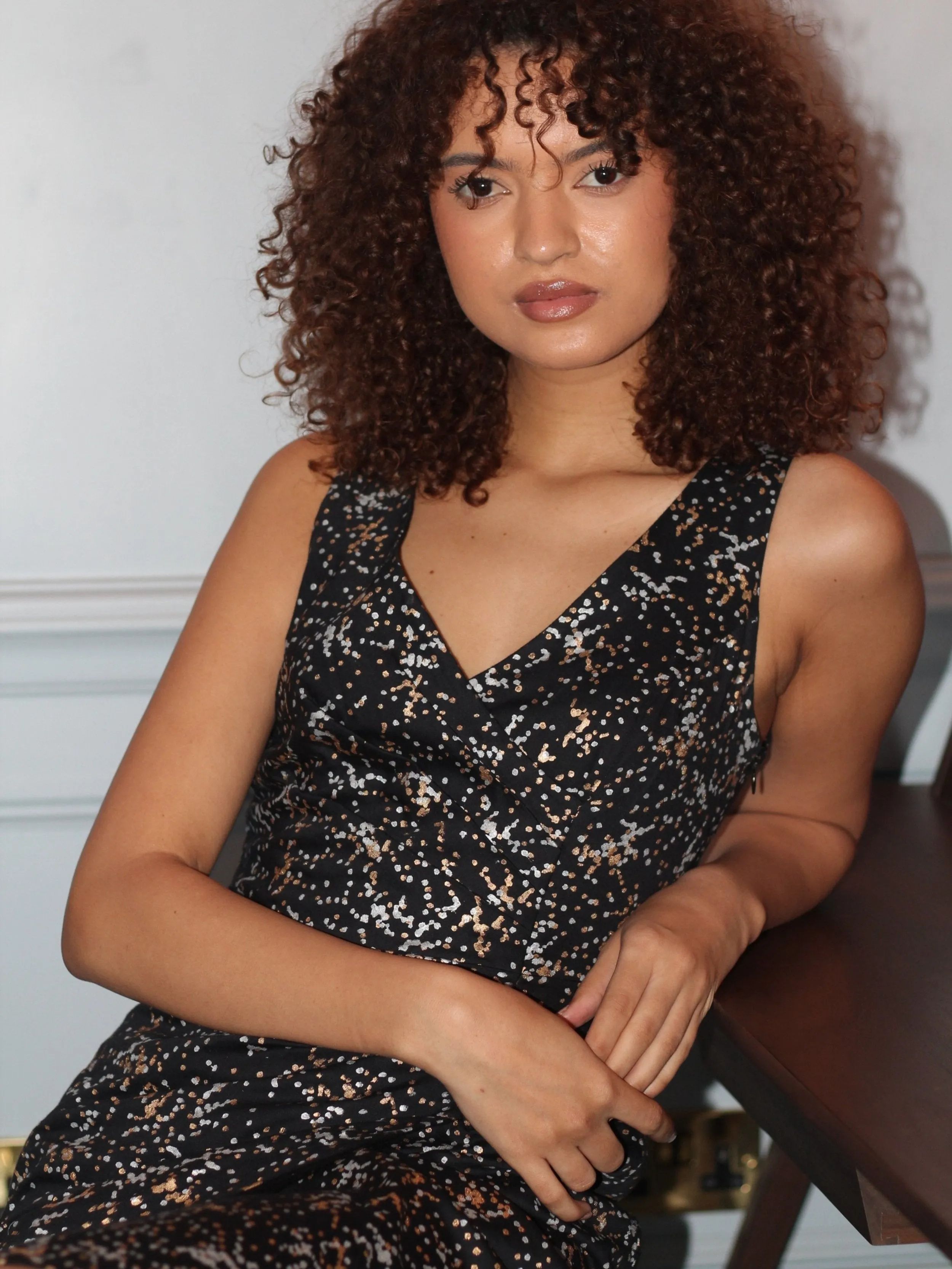 Organic Cotton Black Sparkle Wrap Dress
