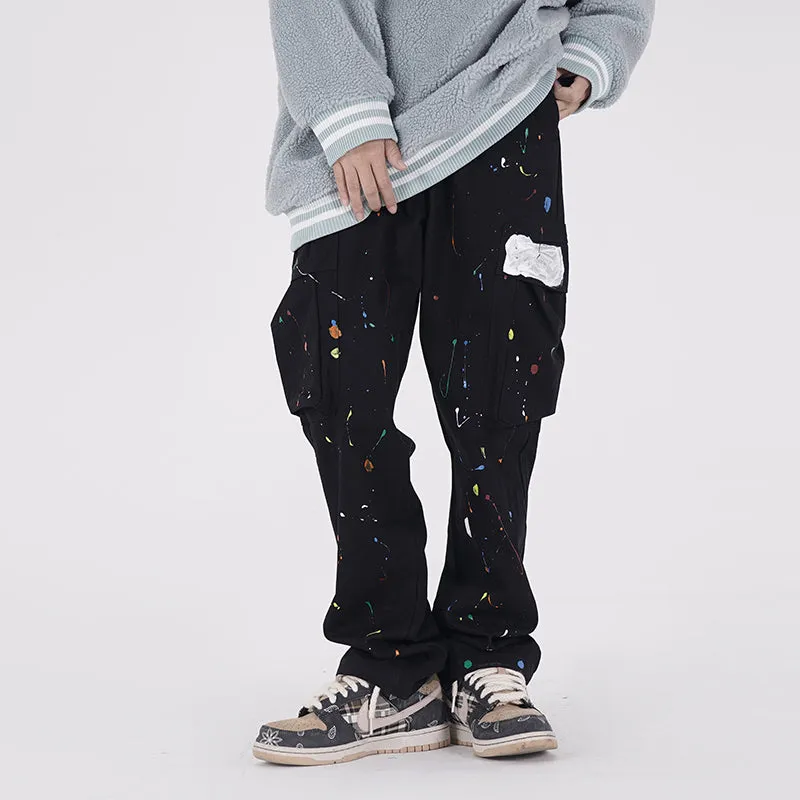 Painted Cargo Pants Mens Drawstring Wide Leg