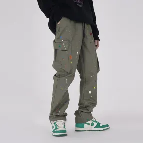 Painted Cargo Pants Mens Drawstring Wide Leg