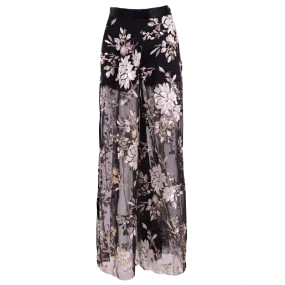 Palazzo pants, high waist embroidered sequins on dark mesh