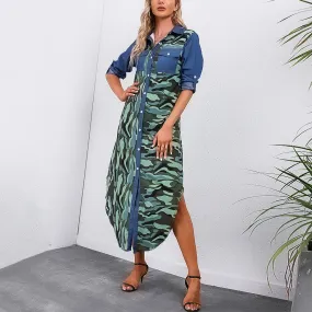 Patchwork Camouflage Wholesale Button Shirt Dress