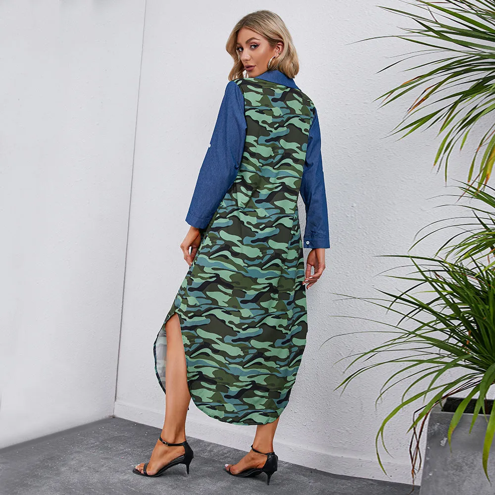 Patchwork Camouflage Wholesale Button Shirt Dress