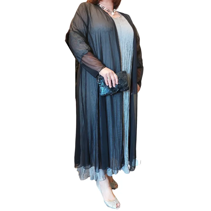 Peter Homan Designer grey crinkle dress size L, fits 18/20/22-HIRE ONLY