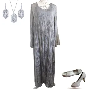 Peter Homan Designer grey crinkle dress size L, fits 18/20/22-HIRE ONLY