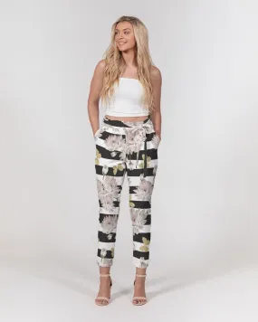 Pink Chrysanthemum Butterflies Women's Belted Tapered Pants