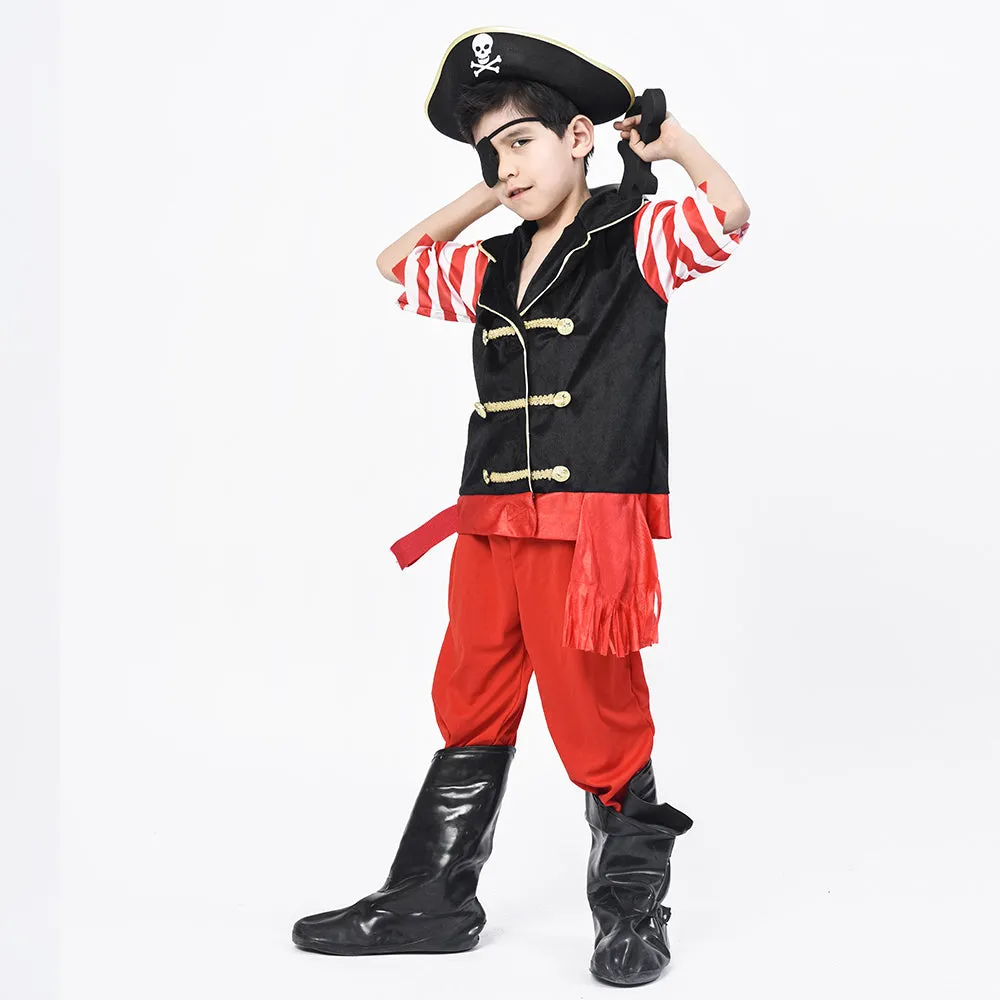 Pirate Costume for Boys, Deluxe Buccaneer Outfit with Captain Hat (5pcs Set)