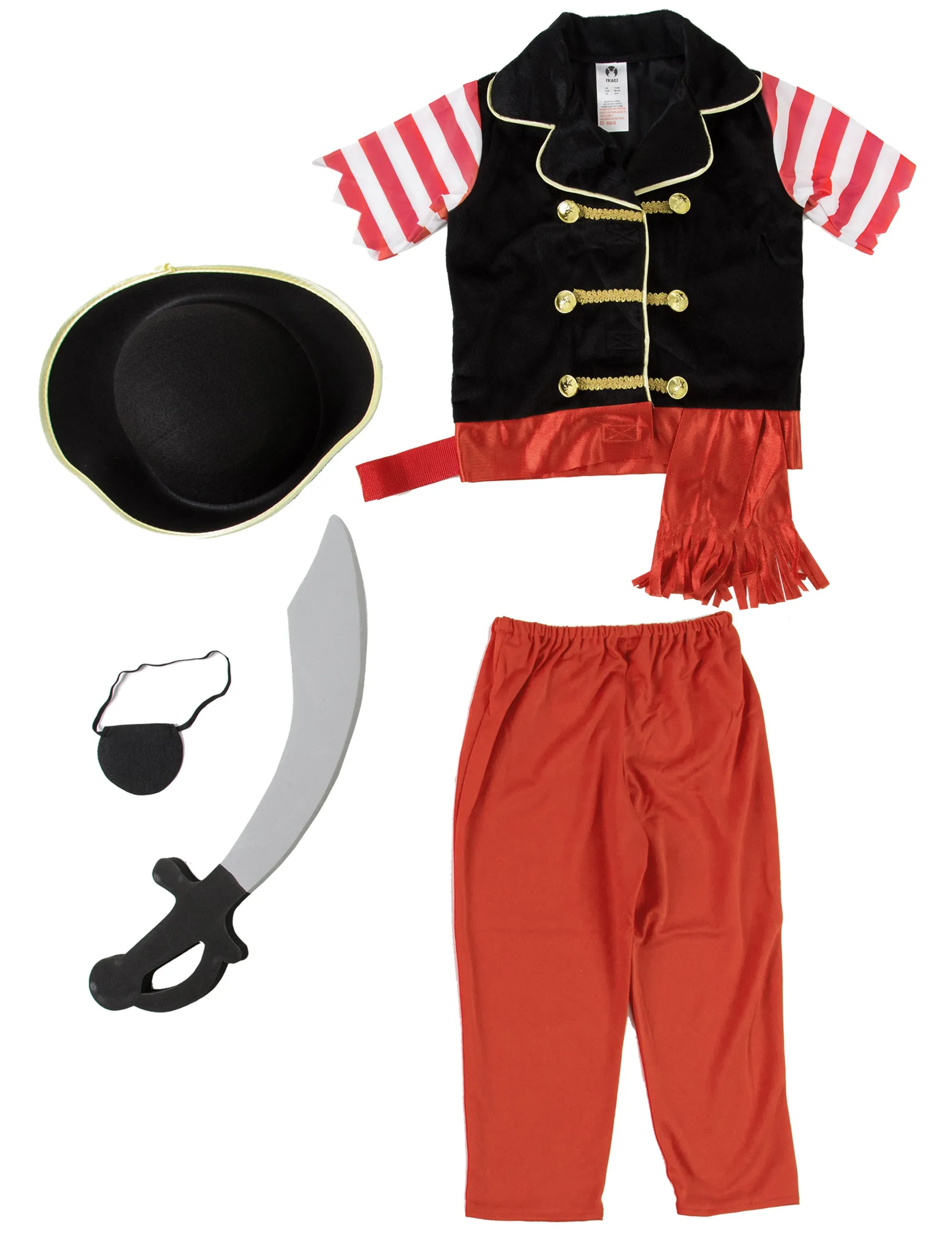 Pirate Costume for Boys, Deluxe Buccaneer Outfit with Captain Hat (5pcs Set)
