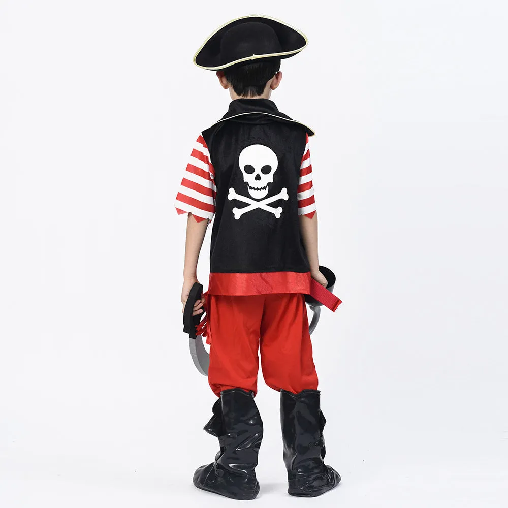 Pirate Costume for Boys, Deluxe Buccaneer Outfit with Captain Hat (5pcs Set)