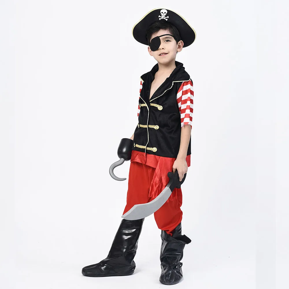 Pirate Costume for Boys, Deluxe Buccaneer Outfit with Captain Hat (5pcs Set)