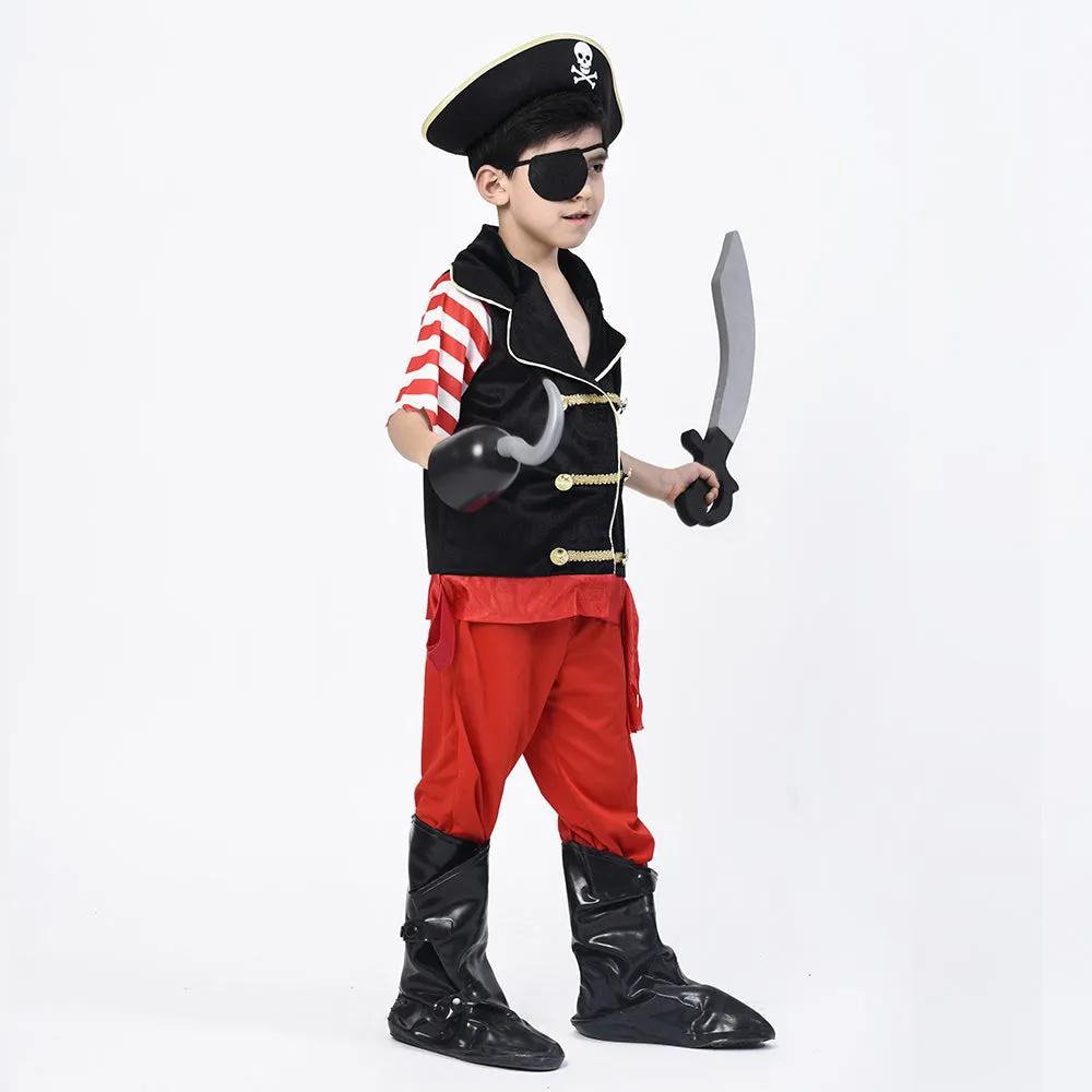 Pirate Costume for Boys, Deluxe Buccaneer Outfit with Captain Hat (5pcs Set)