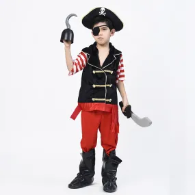 Pirate Costume for Boys, Deluxe Buccaneer Outfit with Captain Hat (5pcs Set)
