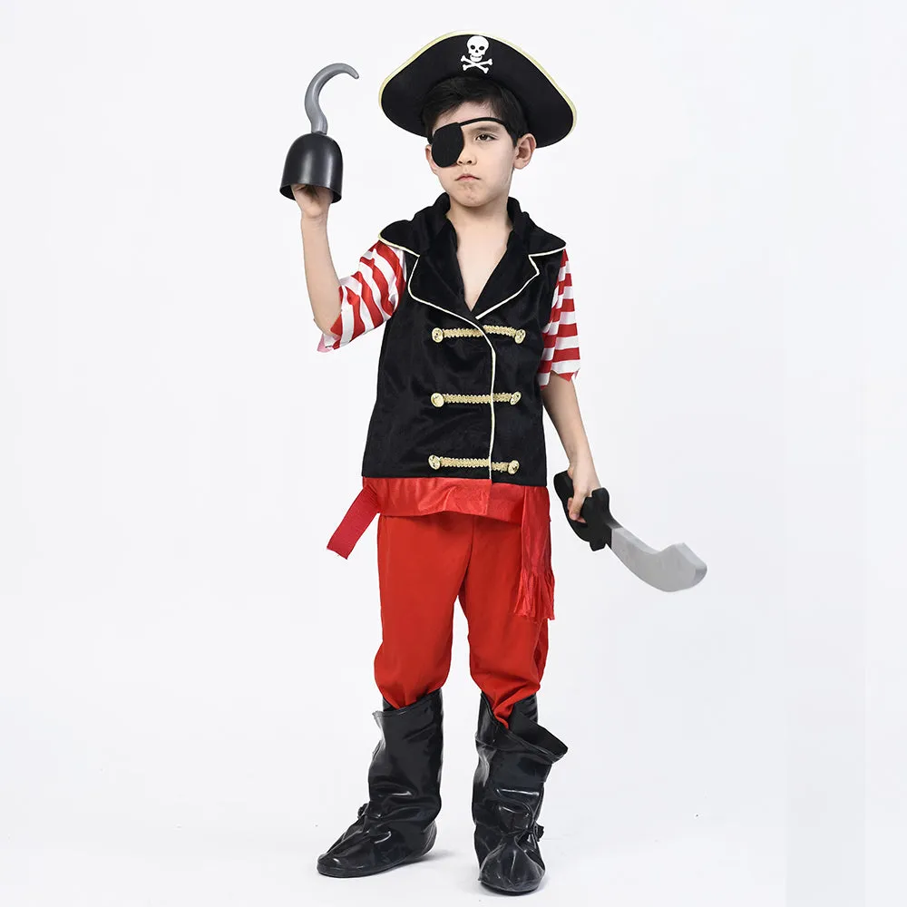 Pirate Costume for Boys, Deluxe Buccaneer Outfit with Captain Hat (5pcs Set)