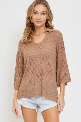 Pointelle Knit Top - Mocha