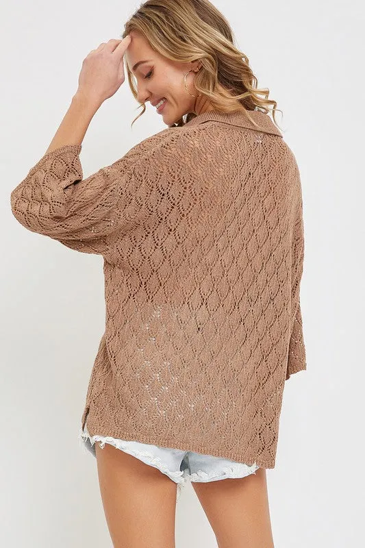 Pointelle Knit Top - Mocha