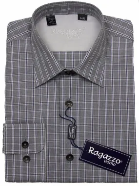 Ragazzo 24421 100% Cotton Boy's Dress Shirt - Plaid - Light Gray