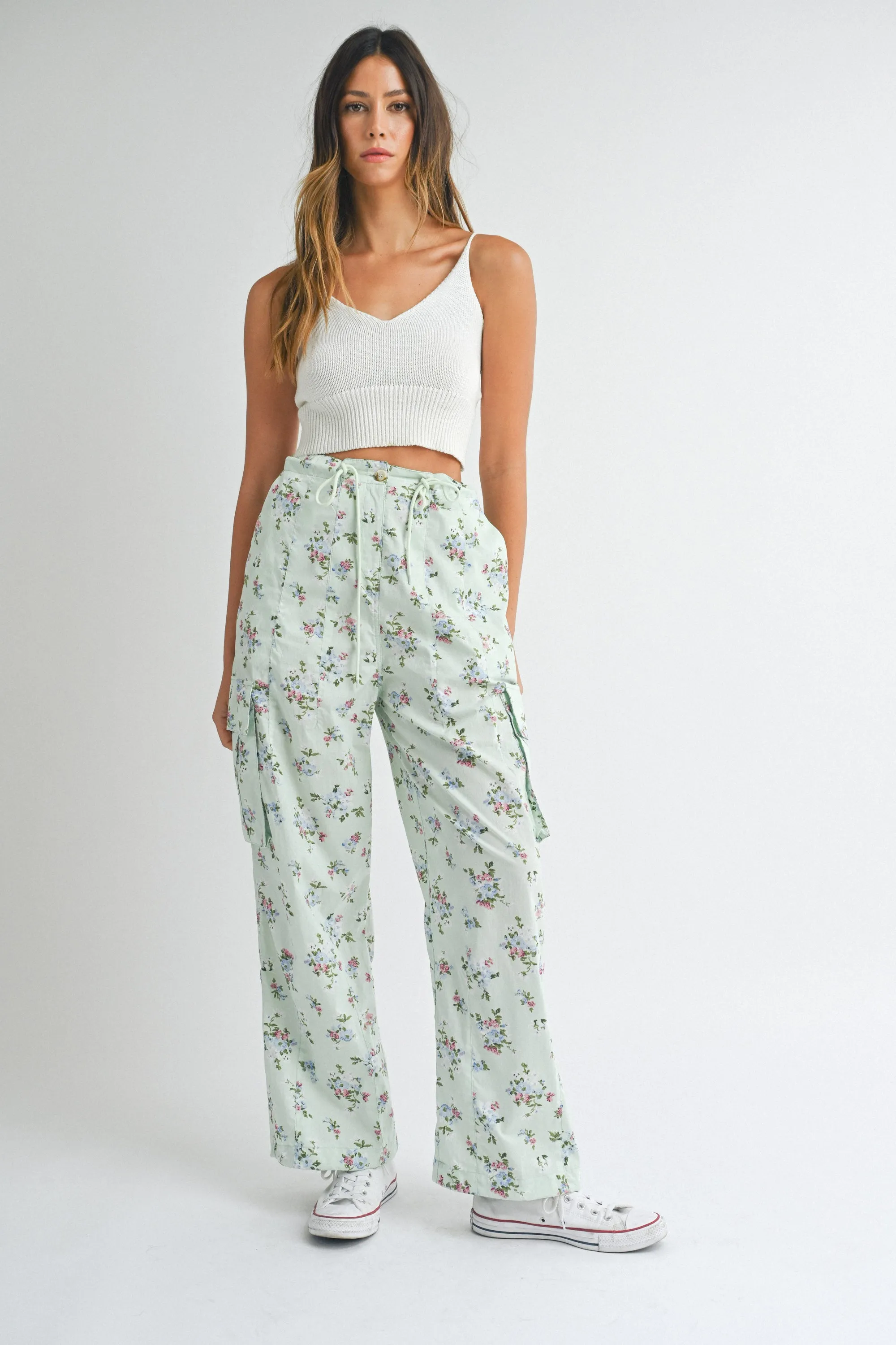 RAGNILDA DRAWSTRING WAIST CARGO PANTS