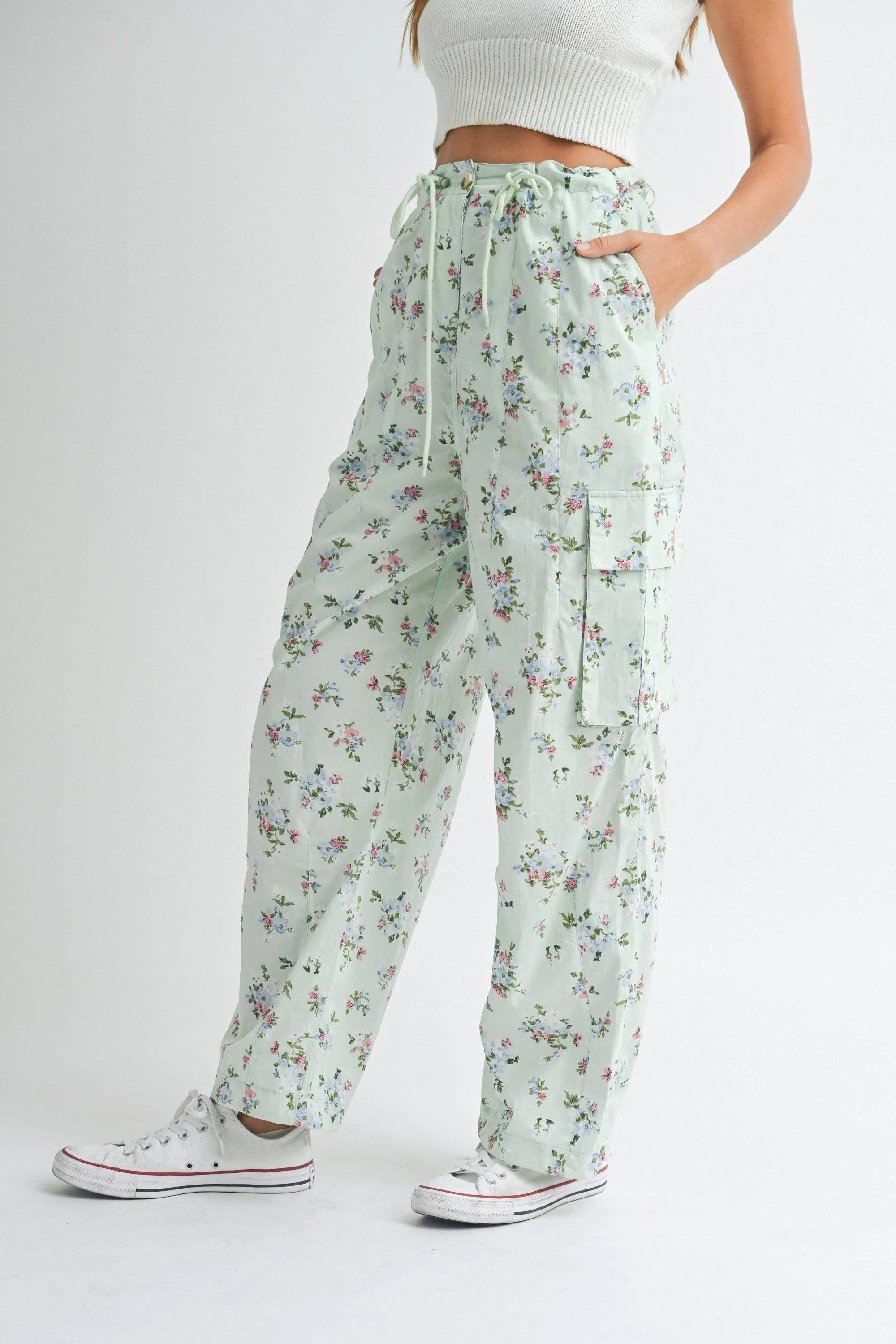RAGNILDA DRAWSTRING WAIST CARGO PANTS
