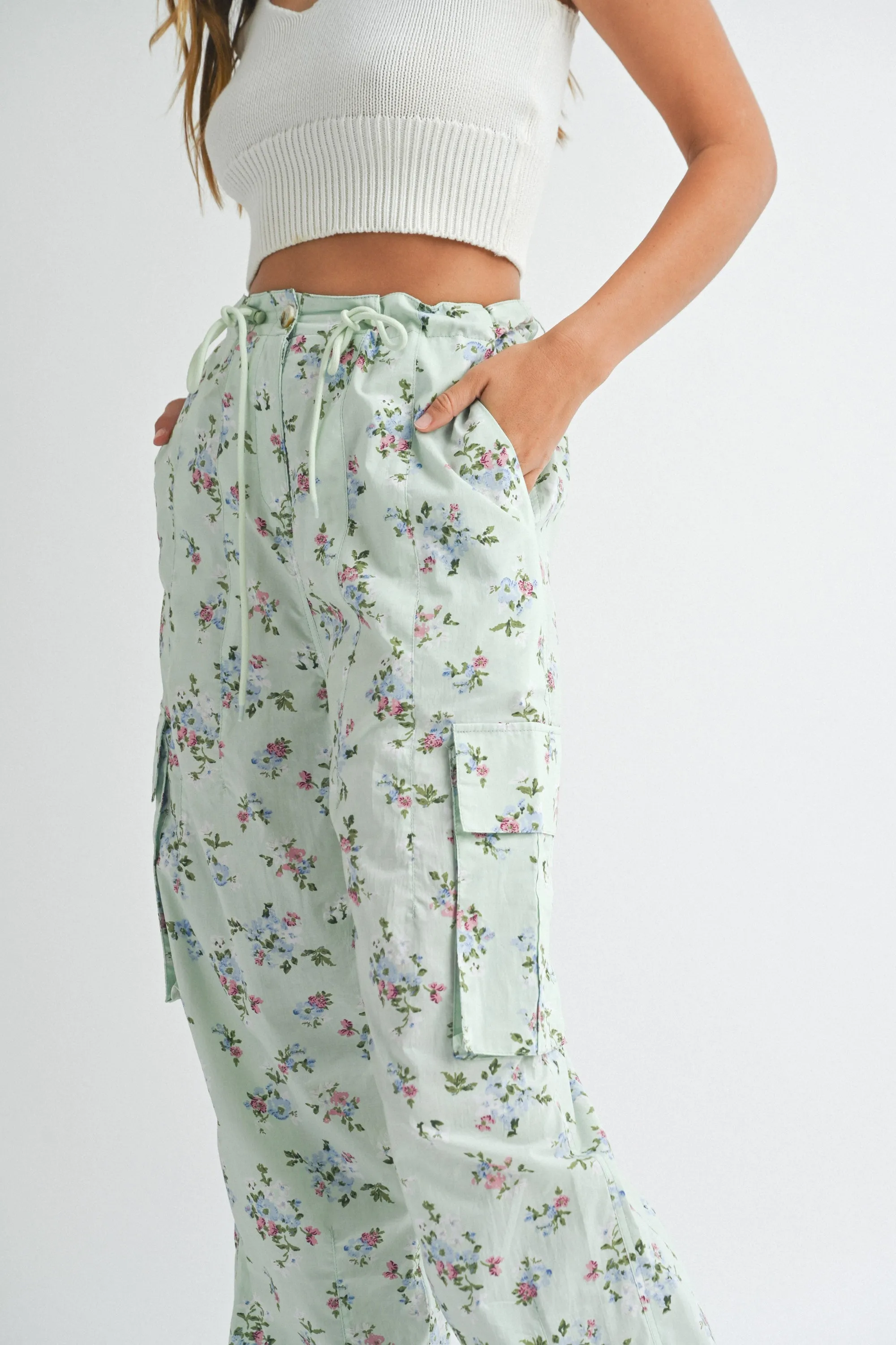 RAGNILDA DRAWSTRING WAIST CARGO PANTS