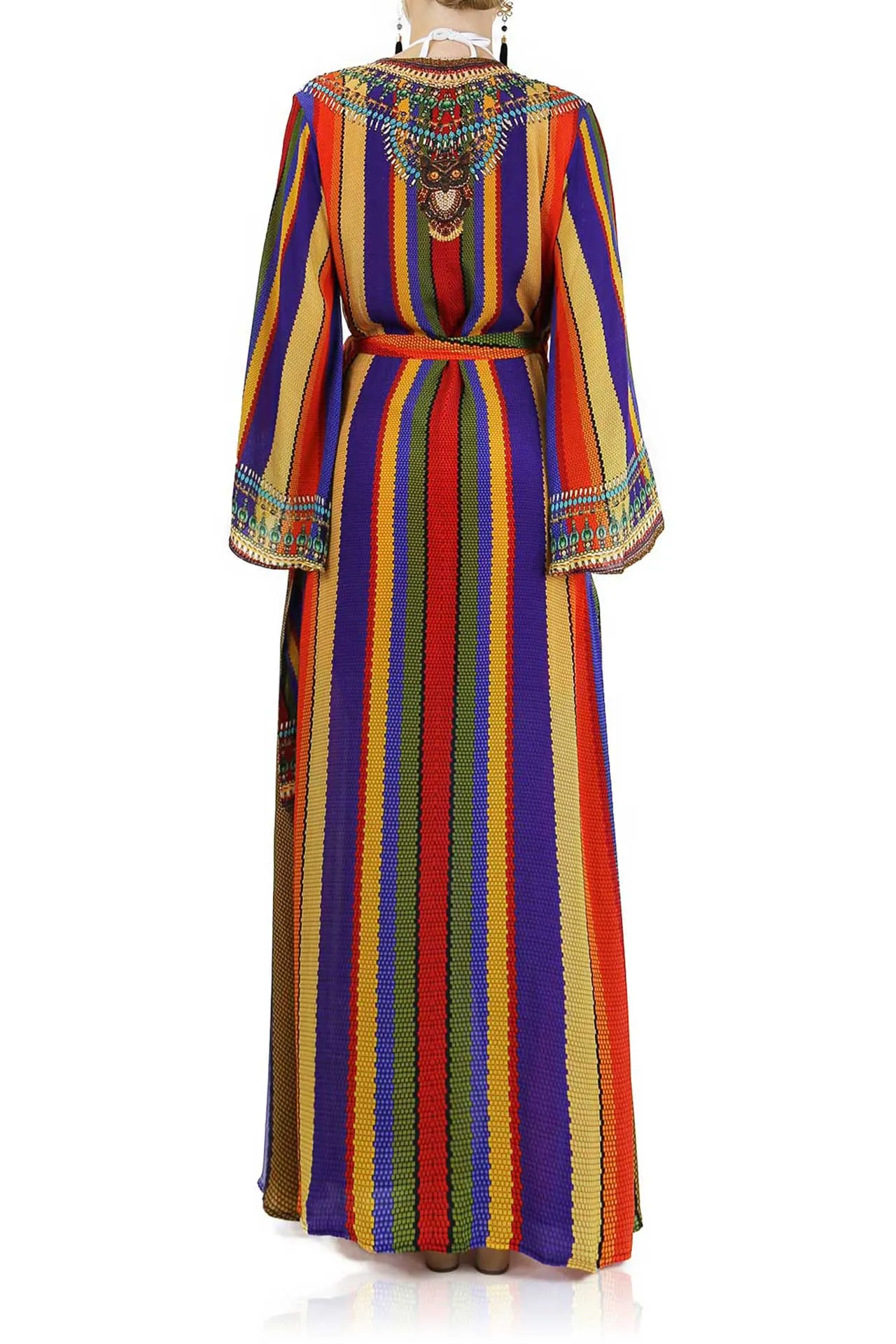 Rainbow Stripe Print Wrap Front Maxi Dress