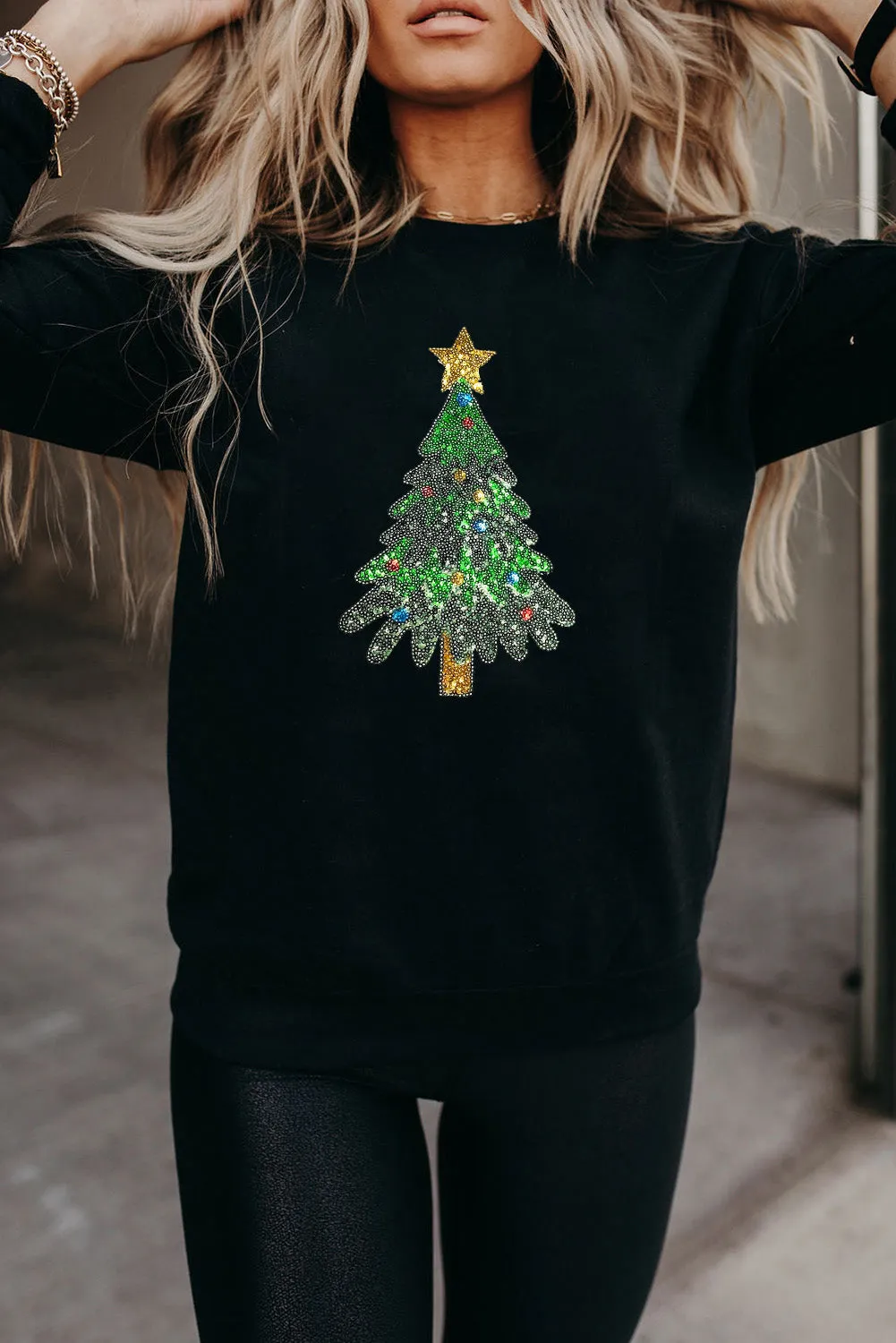 Red Christmas Tree Pattern Crewneck Pullover Sweatshirt