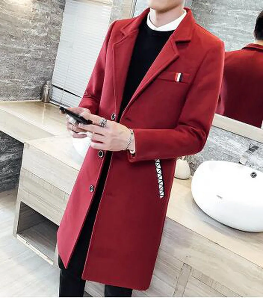 Red Coats Man Vintage Long Trench Coats for Mens Blue British Style Long Jacket Mens Coats Elegant Gentleman Grey Khaki Black