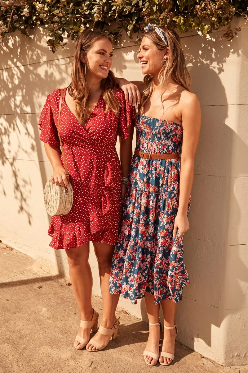 Red Heart Print Wrap Dress