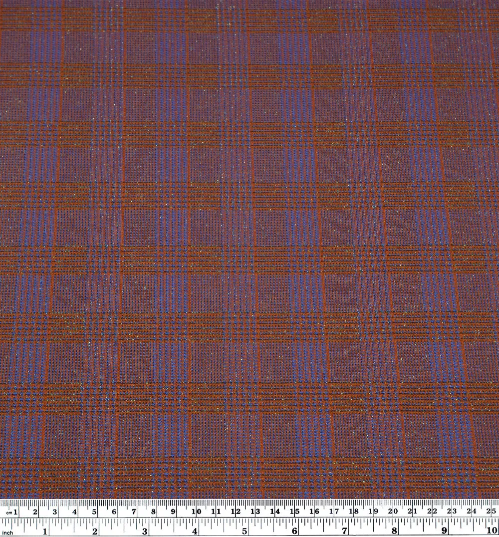 Remnant - 2.2m - Deadstock Enchanted Plaid Double Knit - Rust/Azure