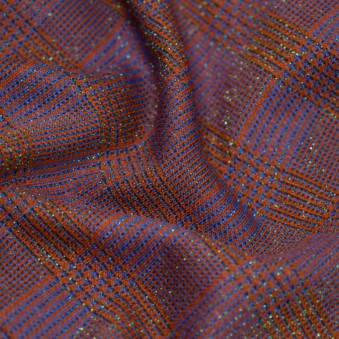 Remnant - 2.2m - Deadstock Enchanted Plaid Double Knit - Rust/Azure