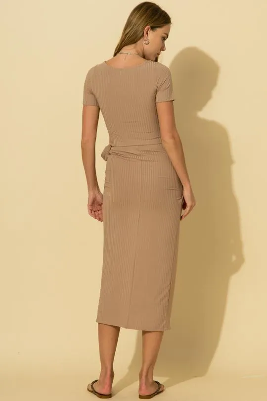 Rib Faux Wrap Maxi Skirt