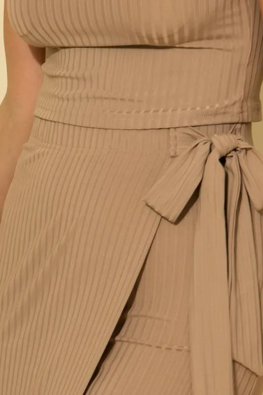 Rib Faux Wrap Maxi Skirt