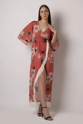 Rust Orange Floral Wrap Dress