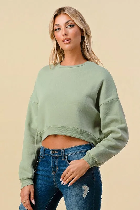 Sage Cropped Fleece Sweatshirt