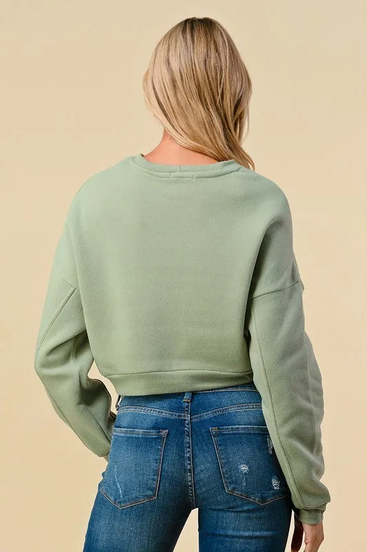 Sage Cropped Fleece Sweatshirt