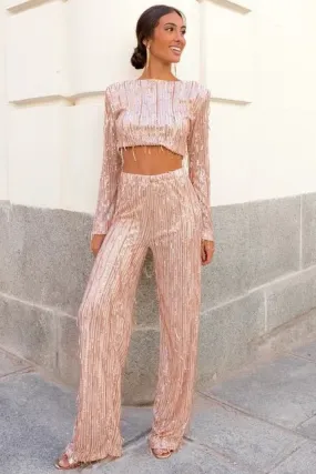 Sequined Crop Top and Pant Set
