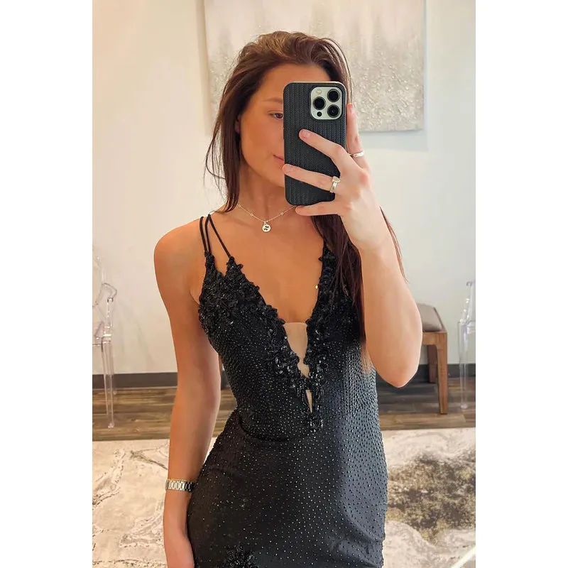 Sexy & Hot Straps V-Neck Cross Back Sheath Side Slit Evening Party Prom Dress