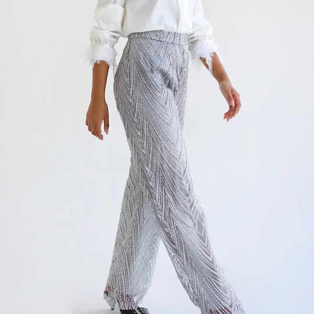 Silver embellished tulle pants