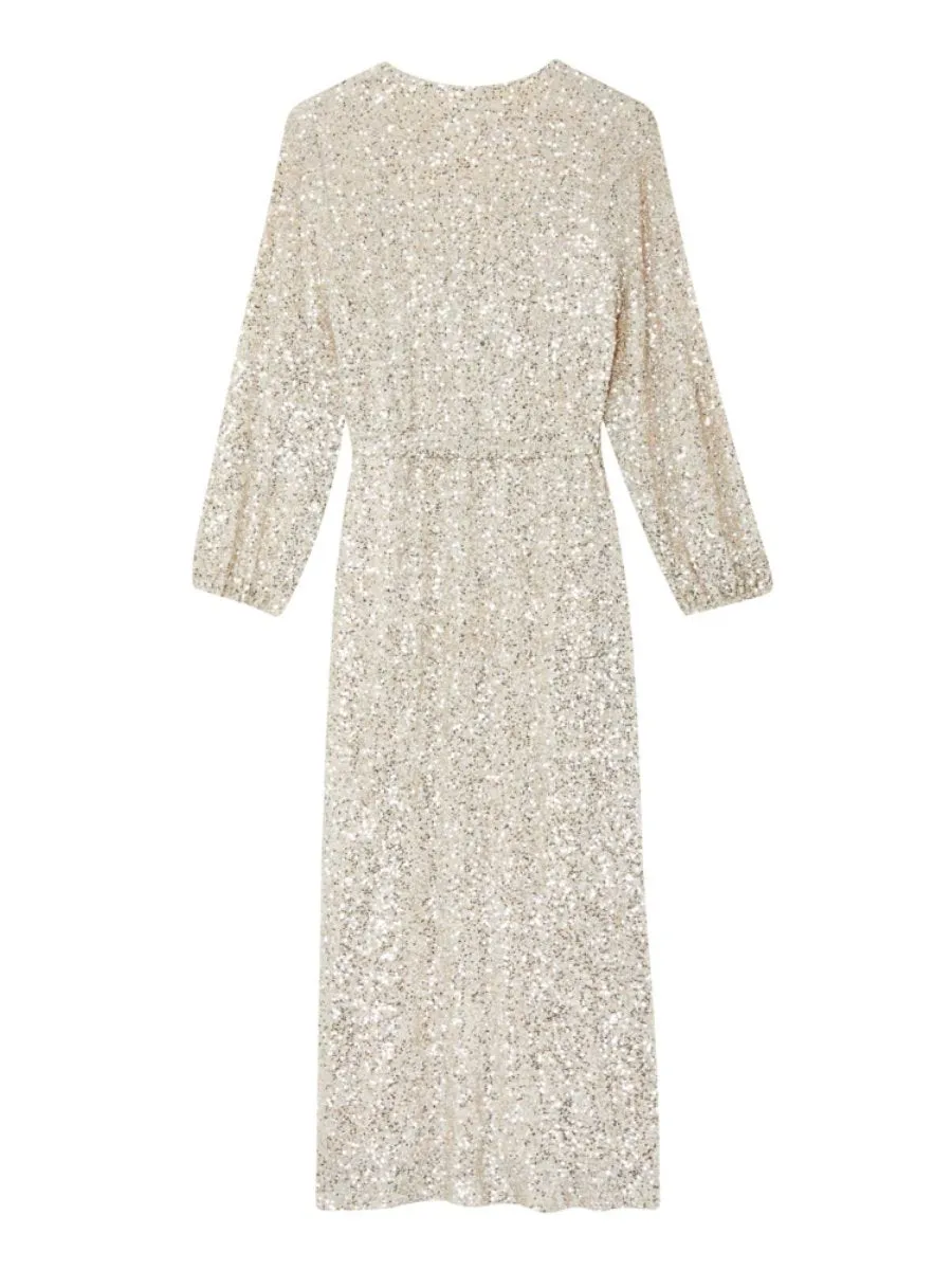 Silver Sequin Wrap Maxi Dress