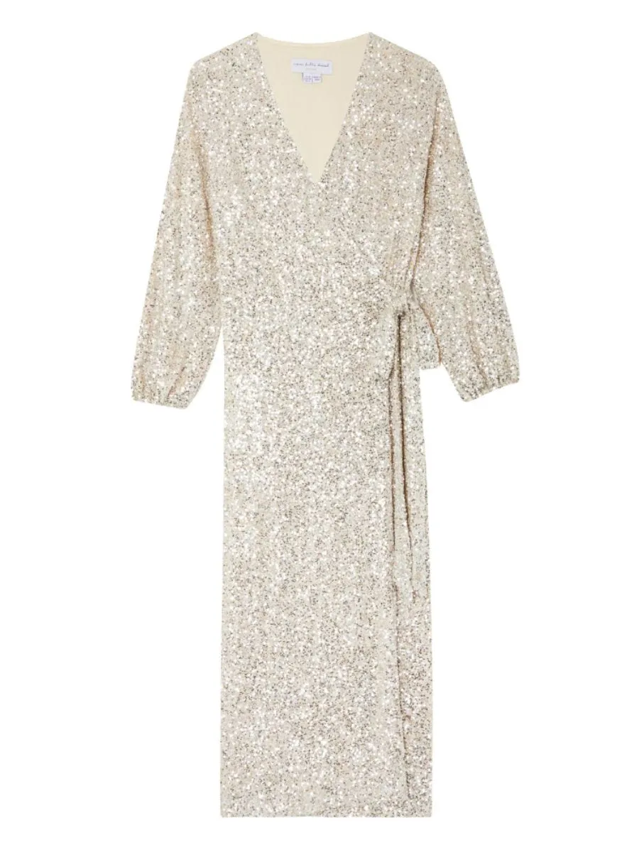 Silver Sequin Wrap Maxi Dress