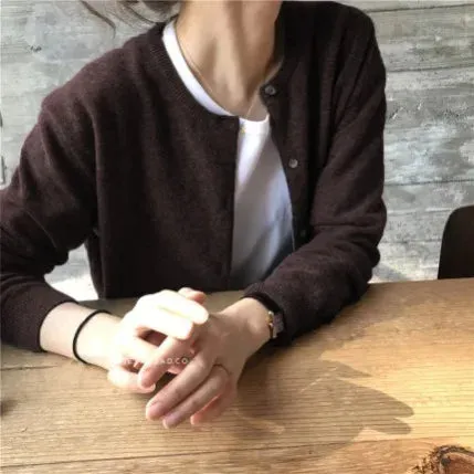 Single Knitted Long Solid Pink Crop Knitted Cardigan Sweater